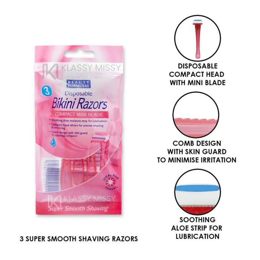 Beauty Formulas Disposable Bikini Razors Compact Mini Blade 3Pieces